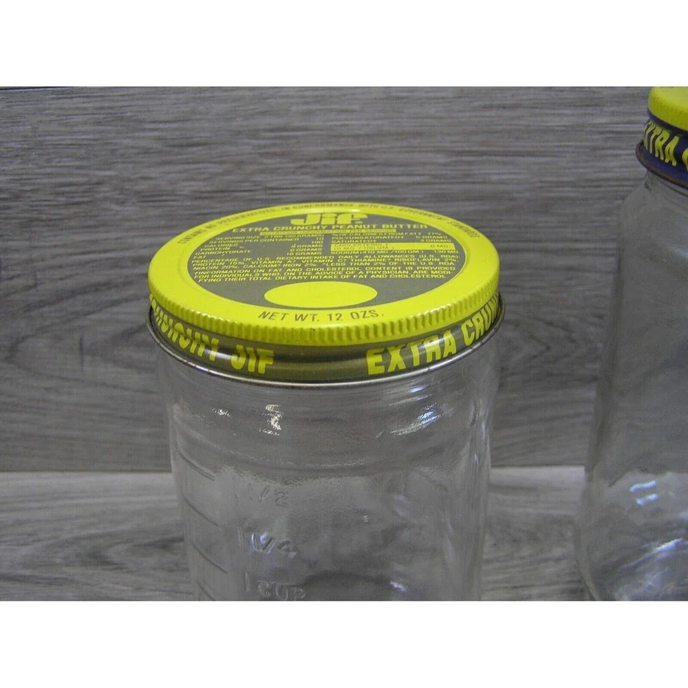Lot of 2 Vintage Glass 12 and 40 Oz. Jif Peanut Butter Jars